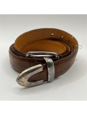 Men's Brown Crocodile Pattern Belt 1.5" Width Silver Tone Buckle Adjustable